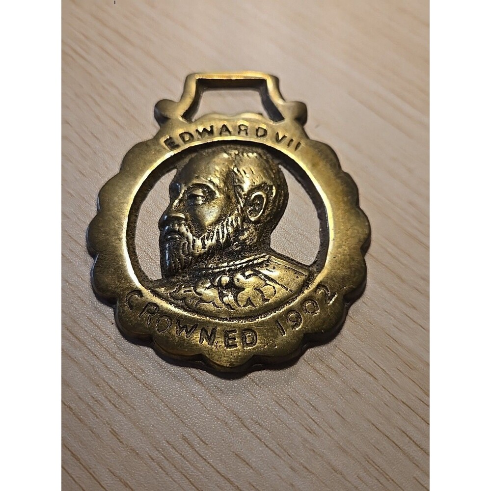 Vintage Horse Harness Brass Medallion Bridle Ornament Edward VII Crowned 1902